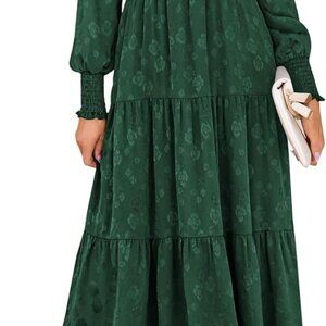 Women's Fall Spring Midi Dress Long Sleeve Floral Smocked Elegant Wedding Guest